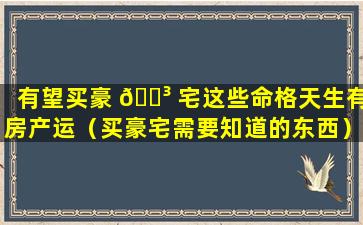 有望买豪 🐳 宅这些命格天生有房产运（买豪宅需要知道的东西）